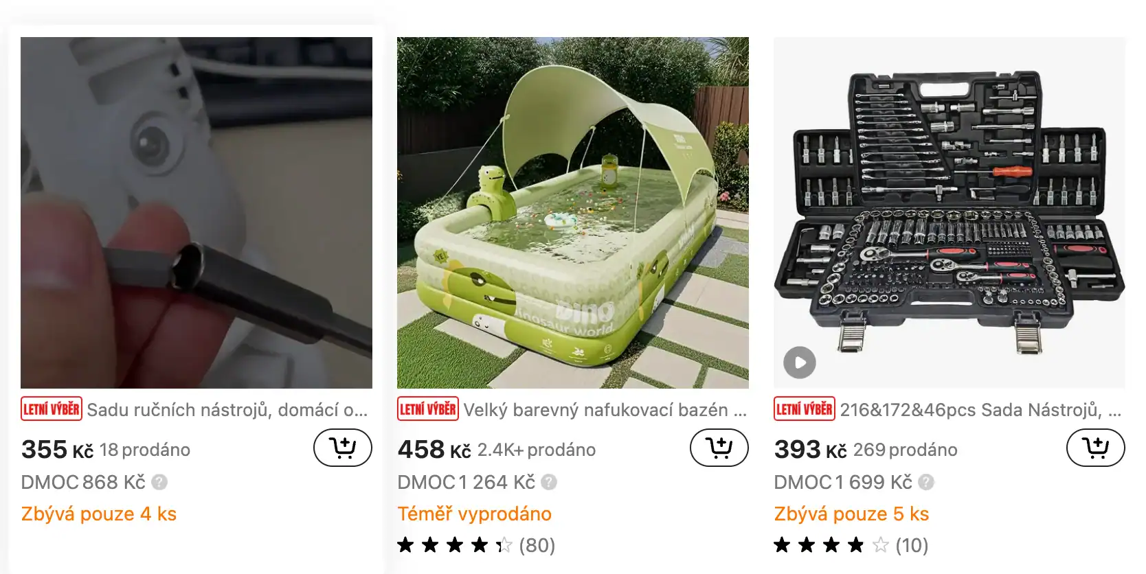 Příklad Temu Téměř vyprodáno. Zbývá posledních 10 kusů. Zbývá pouze 4 ks.