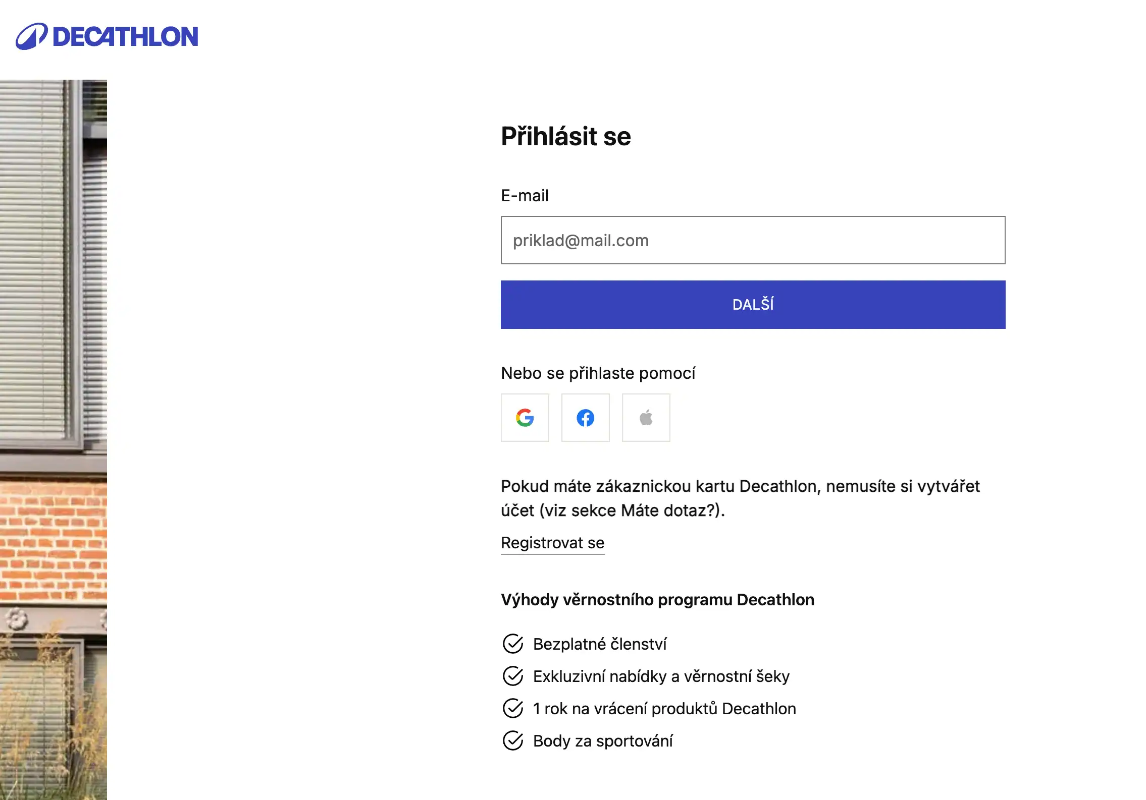decathlon přihlášení, formulář