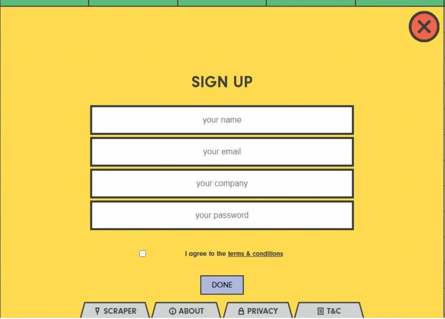 formulář Spatulah, jeden sloupec