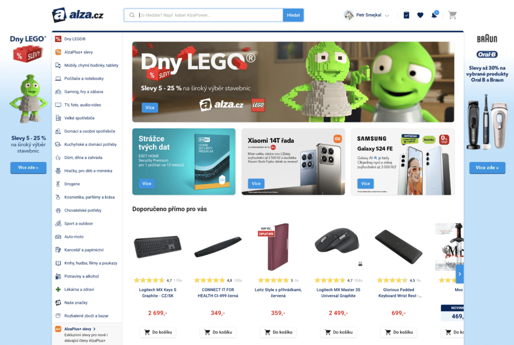 Postranní menu Alza - kam umístit navigační menu