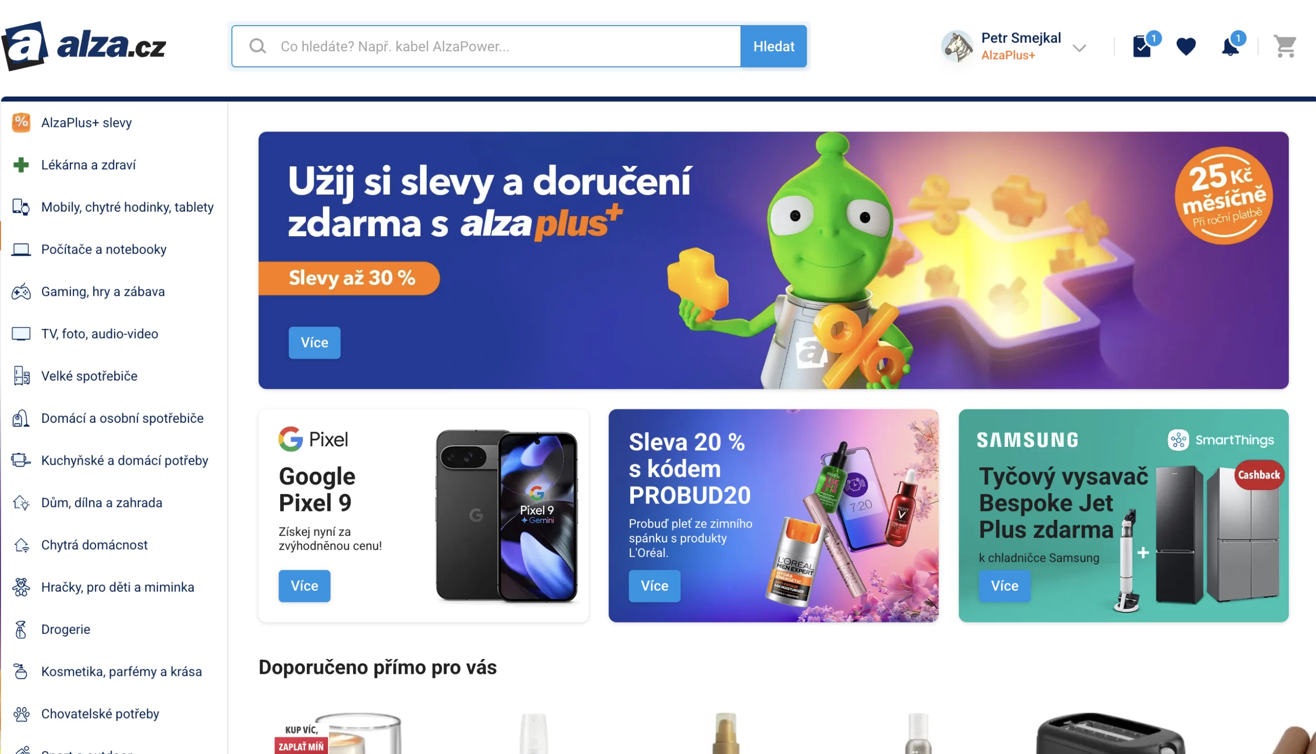 Alza UX - nákupní košík vpravo nahoře