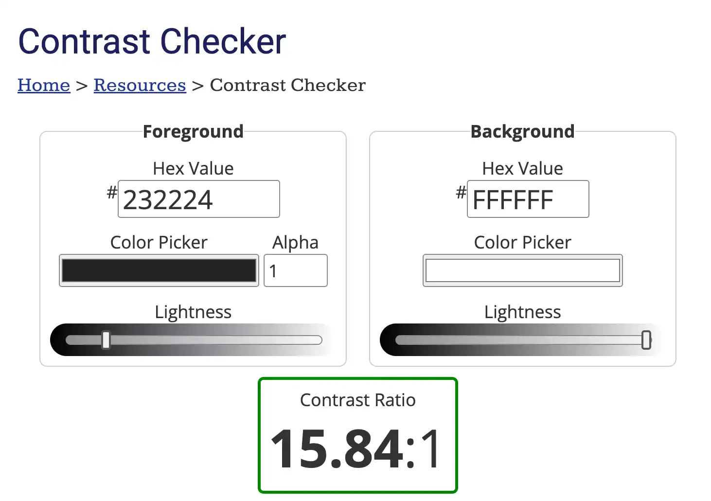 WebAIM Color Contrast Checker  test