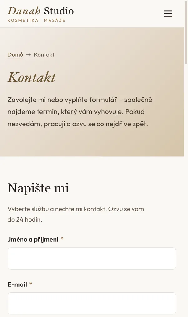 Mobilní kontaktní stránka Danah Studio