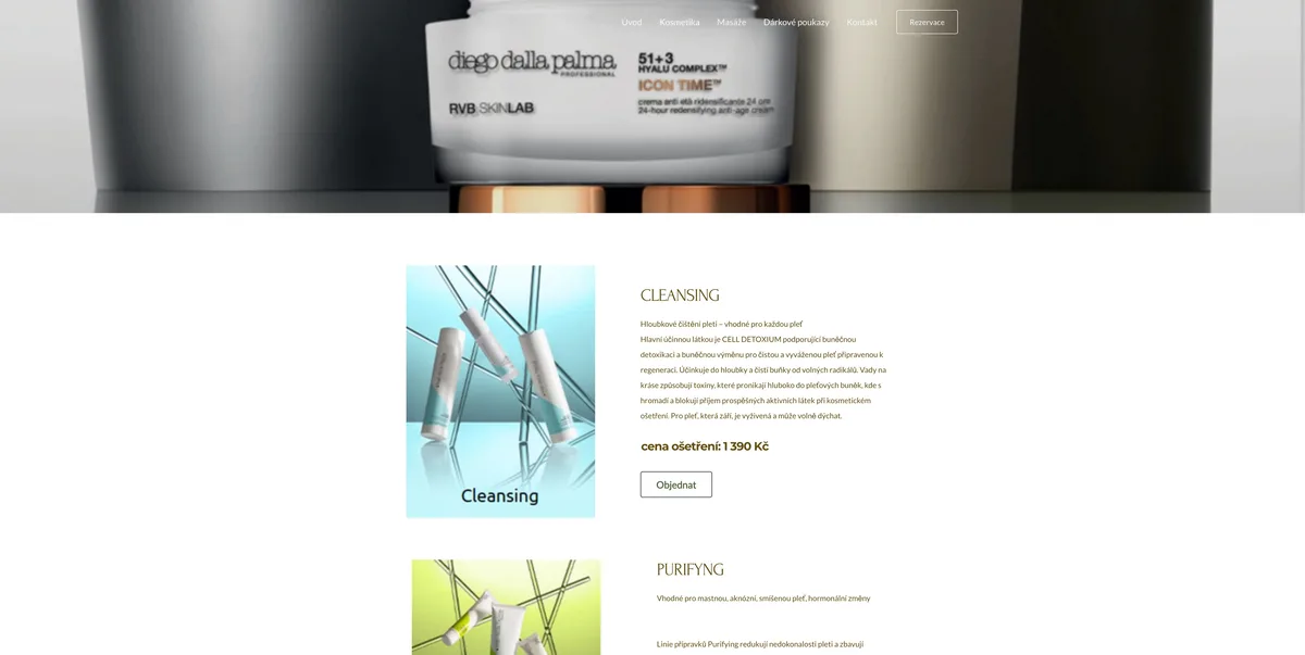 Starý web – stránka kosmetiky s velkým bannerem produktu