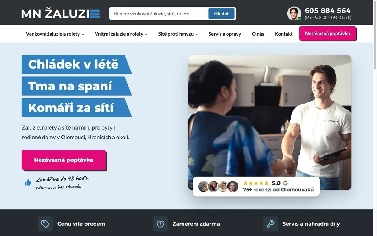 Úvodní stránka webu MN Žaluzie