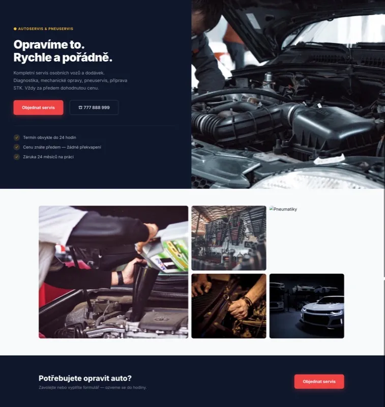 Tvorba webu pro autoservis – ukázka designu