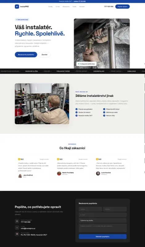 Tvorba webu pro instalatéra – ukázka designu