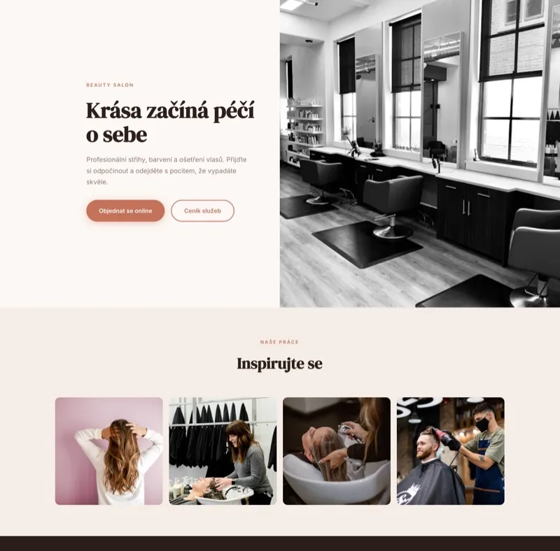Tvorba webu pro kadeřnický salon – ukázka designu
