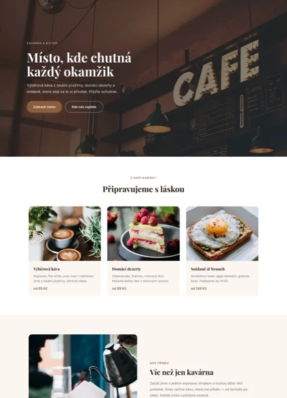 Tvorba webu pro kavárnu a bistro – ukázka designu