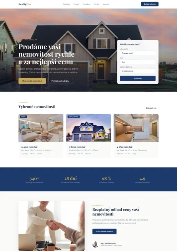 Tvorba webu pro realitní kancelář – ukázka designu