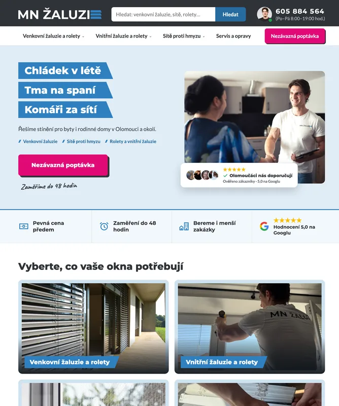 Návrh webu pro obor Žaluzie a stínění