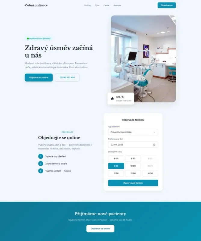 Tvorba webu pro zubní ordinaci – ukázka designu