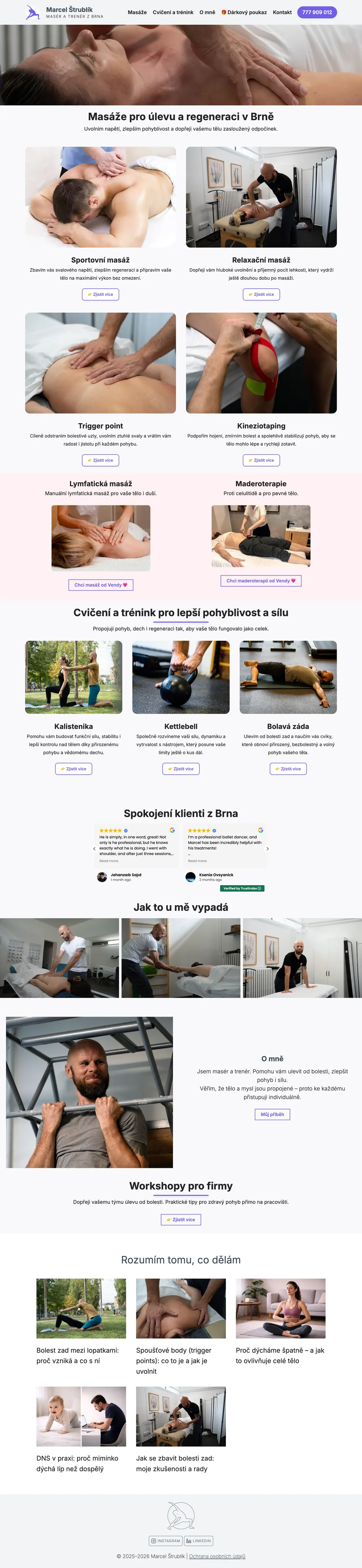Web na míru – Masáže a trénink v Brně