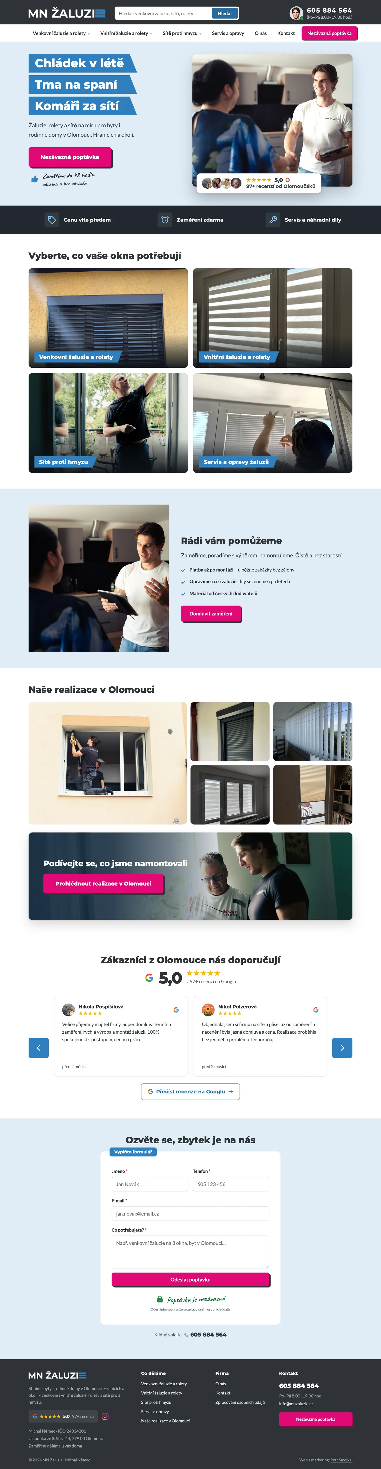 Web na míru – Žaluzie a stínění v Olomouci