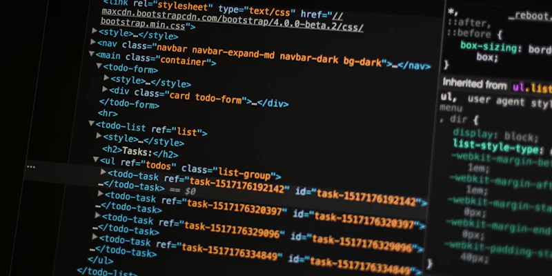 Monitor s programovacím kódem symbolizující on-page optimalizaci
