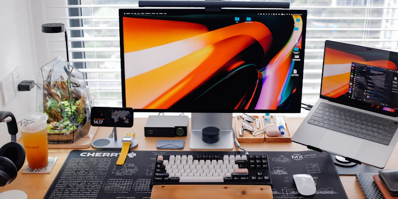 Pracovní stůl s různými zařízeními pro responzivní zobrazení